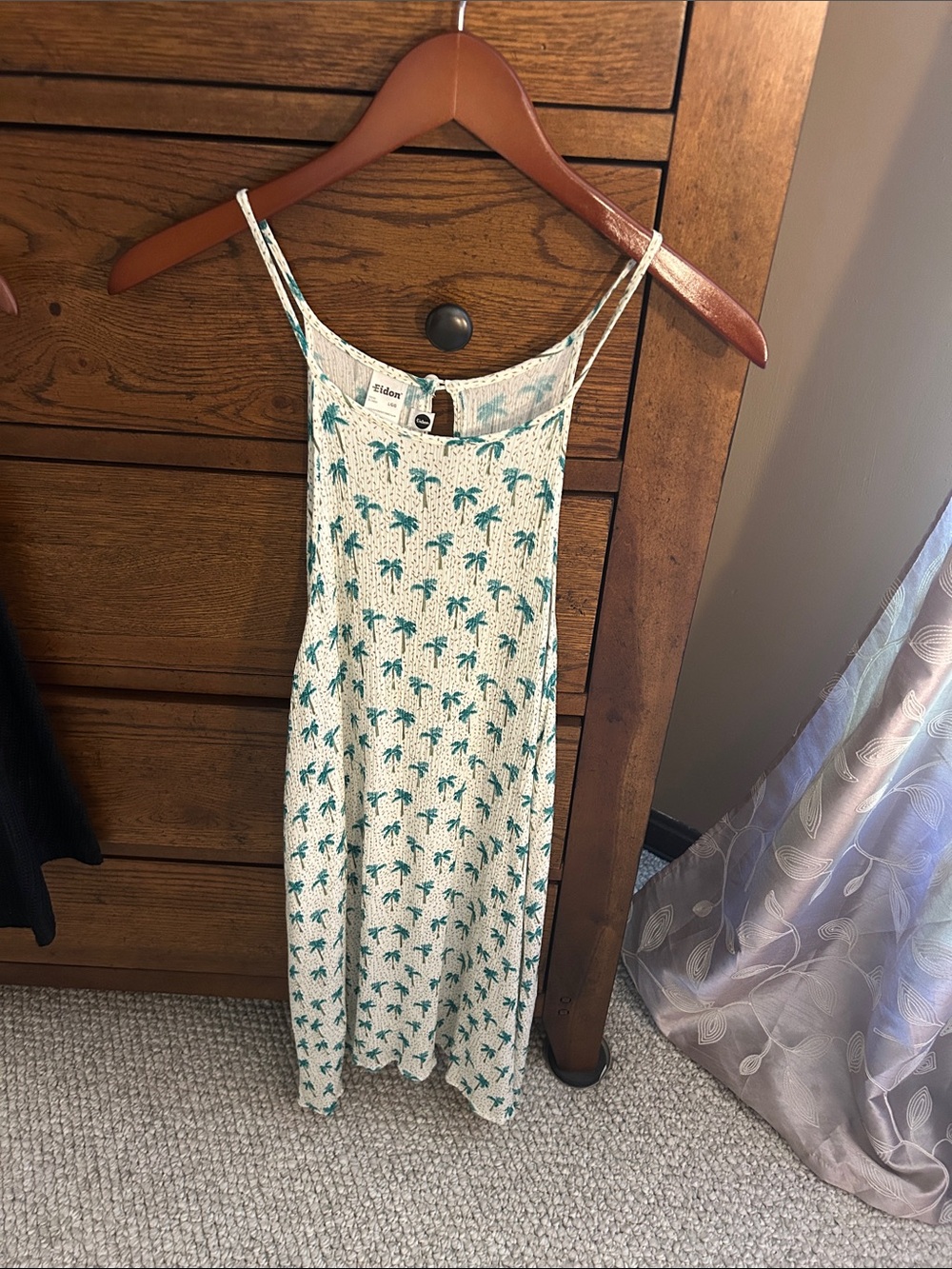 Palm-Print White & Teal Swim Coverup Slip